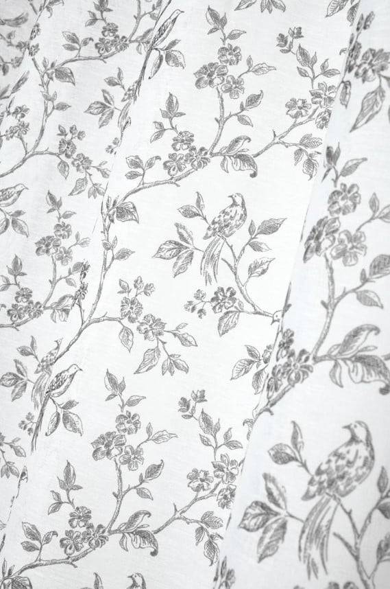 Schöner Leben Ösenvorhang Claire mit Vögeln und Blumenranken weiß dunkelgrau 140x260cm Meist gekauft