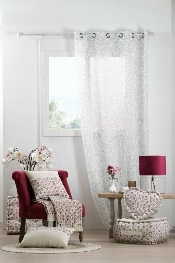 Schöner Leben Ösenvorhang mit Blumenranken transparente Leinenstruktur ecru taupe 140x260cm