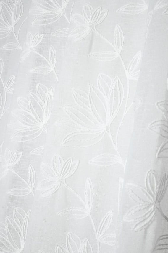 Schöner Leben Ösenvorhang mit Blumen-Stickereien Leinenstruktur wollweiß 140x260cm Online