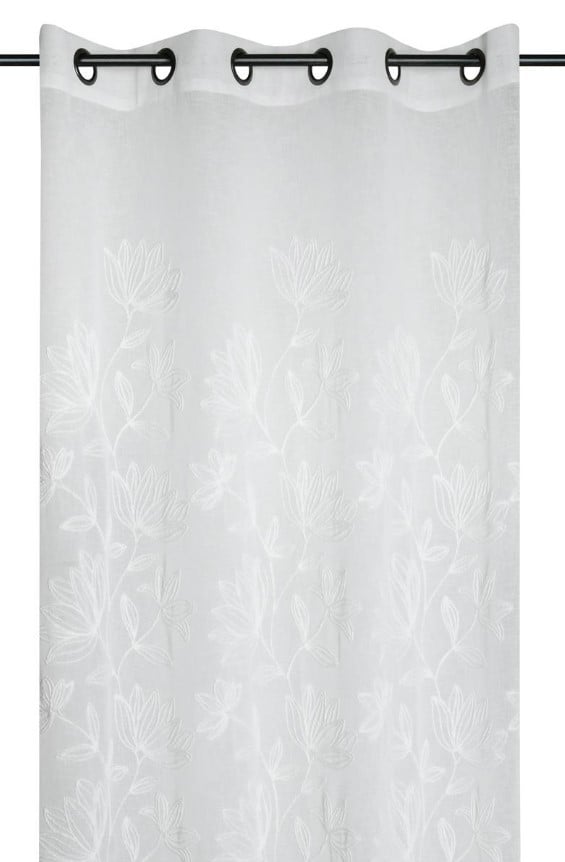 Schöner Leben Ösenvorhang mit Blumen-Stickereien Leinenstruktur wollweiß 140x260cm Online