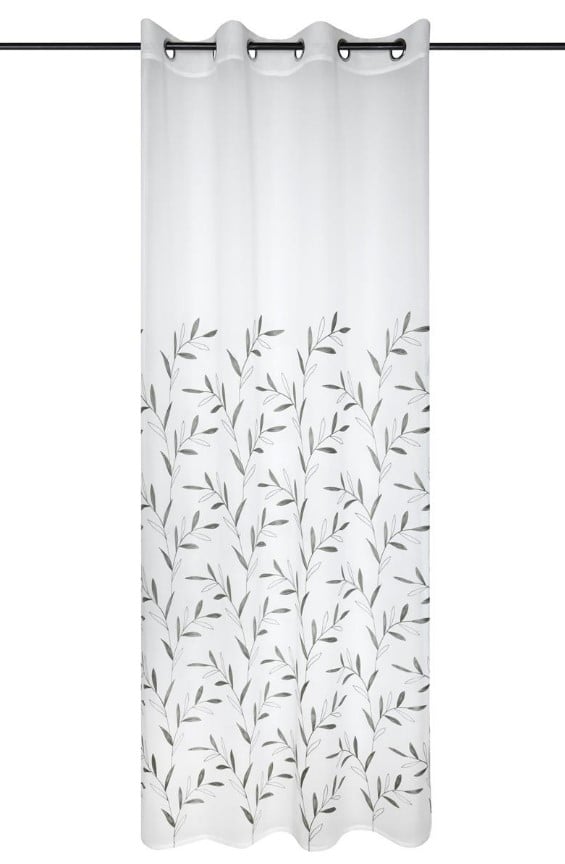 Schöner Leben Ösenvorhang Voile mit Blätter-Stickereien weiß grün 140x260cm Auslauf