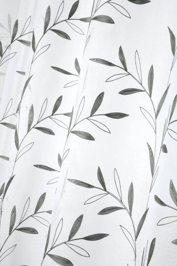 Schöner Leben Ösenvorhang Voile mit Blätter-Stickereien weiß grün 140x260cm Auslauf