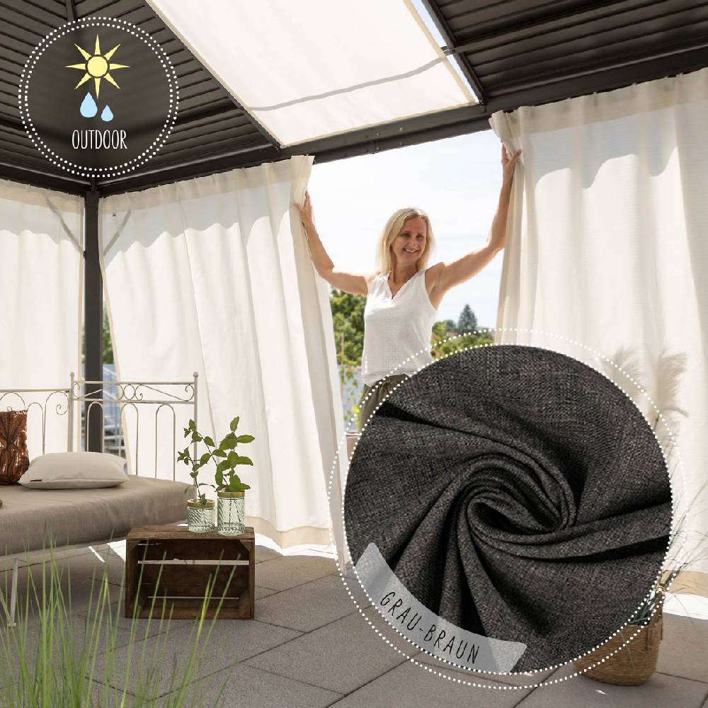 Schöner Leben Outdoor Vorhang Olefina mit Smok-Schlaufenband grau-braun in 245cm oder Wunschlänge von SCHÖNER LEBEN