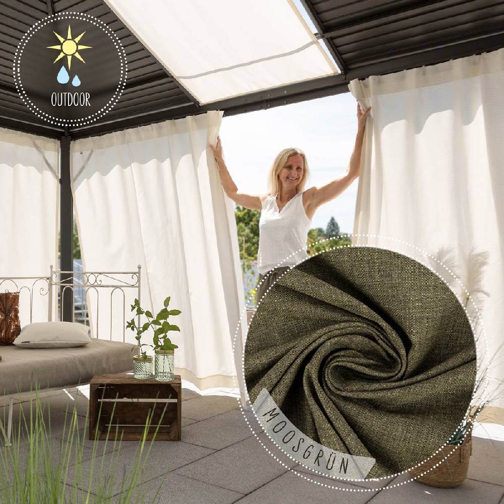 Schöner Leben Outdoor Vorhang Olefina mit Smok-Schlaufenband moosgrün in 245cm oder Wunschlänge von SCHÖNER LEBEN
