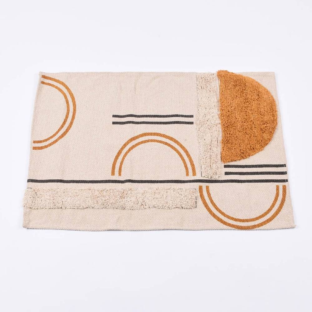 Schöner Leben Teppich aus Baumwolle mit Geometriemuster beige gelb grau 90x60cm