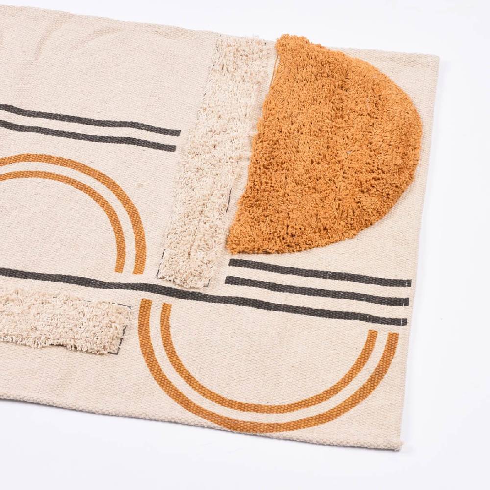 Schöner Leben Teppich aus Baumwolle mit Geometriemuster beige gelb grau 90x60cm Angebote