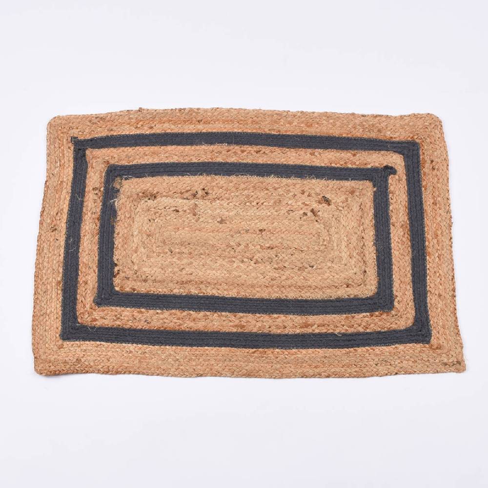 Schöner Leben Teppich geflochten Jute Baumwolle Rechtecke natur dunkelgrau 90x60cm