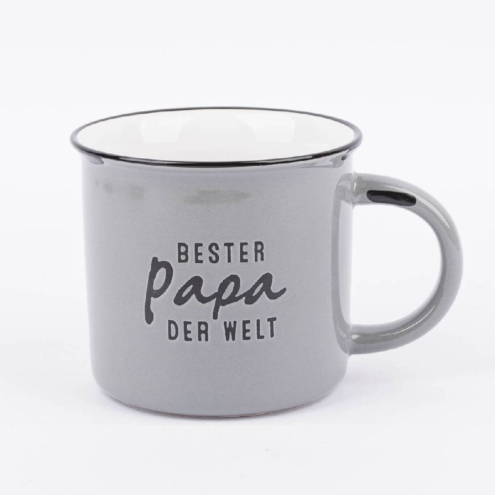 Schöner Leben Tasse Vintage aus Keramik in Emaille-Optik Bester Papa der Welt blaugrau schwarz 400ml von Grafik Werkstatt