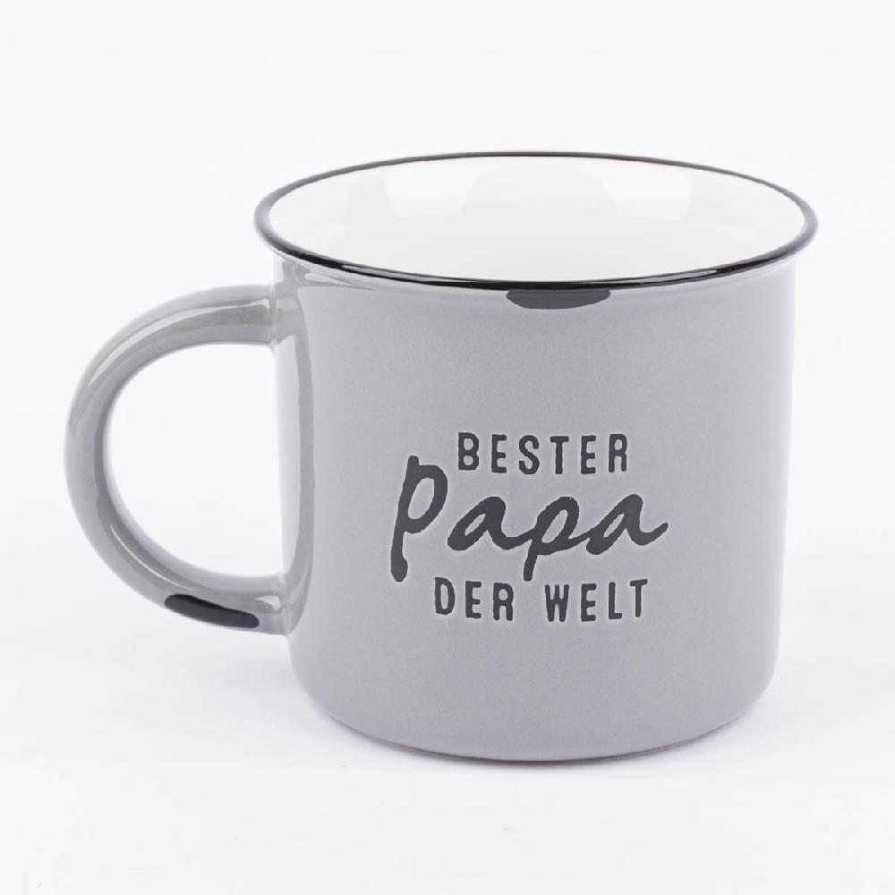 Schöner Leben Tasse Vintage aus Keramik in Emaille-Optik Bester Papa der Welt blaugrau schwarz 400ml von Grafik Werkstatt Schlussverkauf
