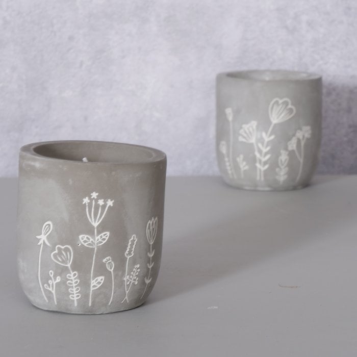 Schöner Leben Kerzentopf aus Beton mit floraler Gravur 8,5x8,5cm mit 12 Std Brenndauer, 1 Stk Meist gekauft