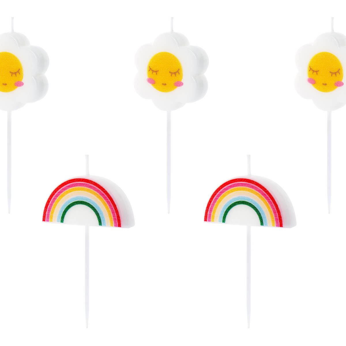 Schöner Leben 5 Stück Geburtstagskerzen Daisy Blumen und Regenbogen