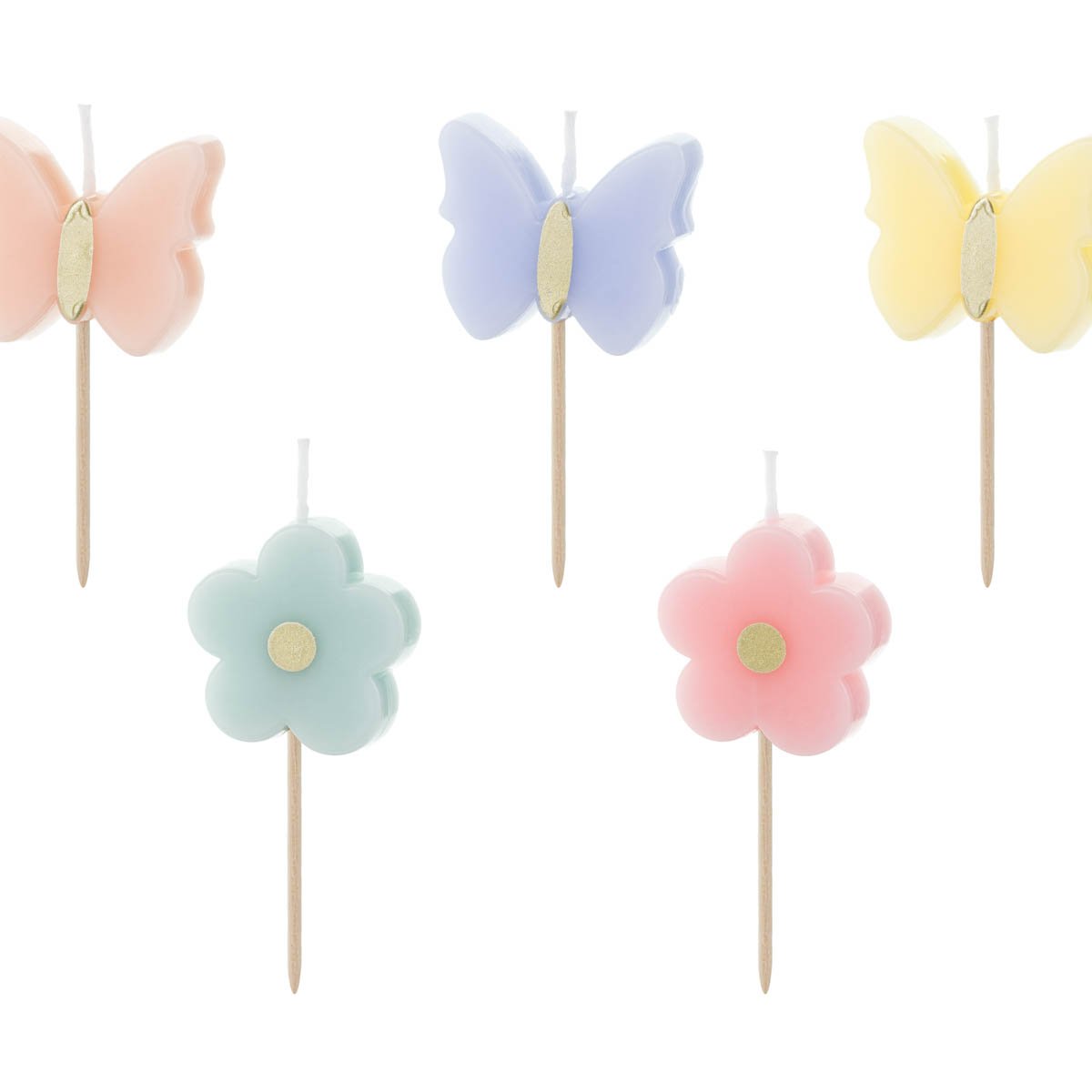 Schöner Leben 5 Stück Geburtstagskerzen Schmetterlinge und Blumen Farbmix 3,5cm