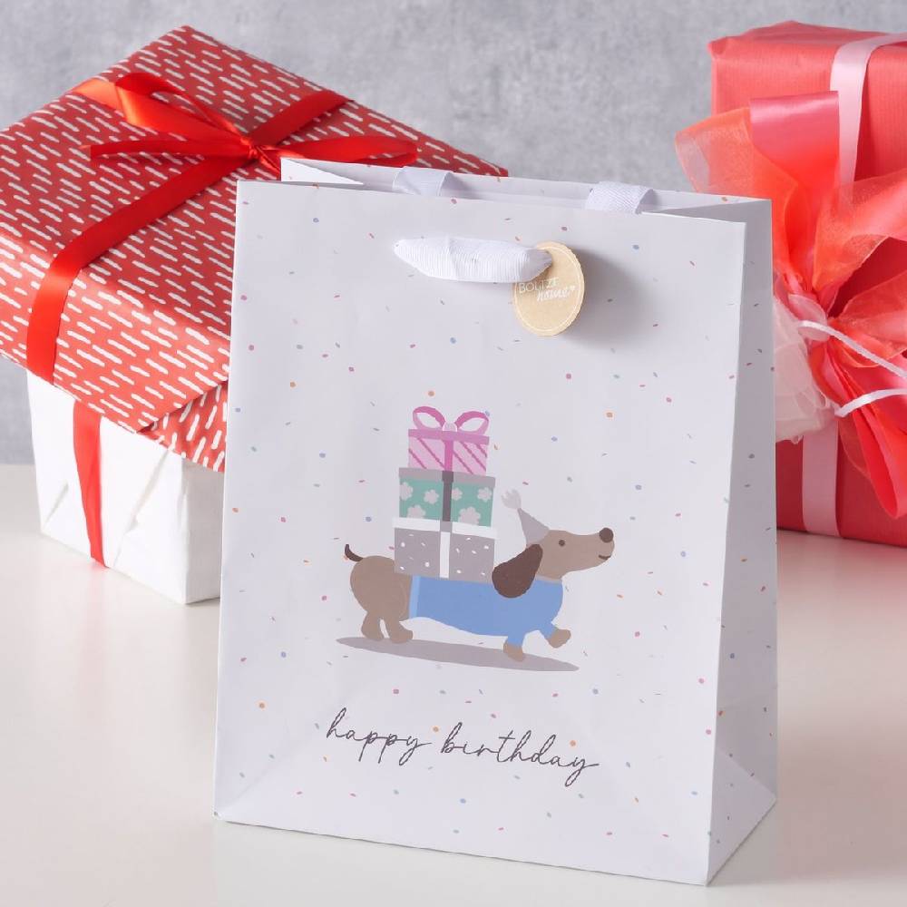 Schöner Leben Geschenktüte Happy Birthday Dackel Geschenke 20x10x25cm Günstiger Verkauf