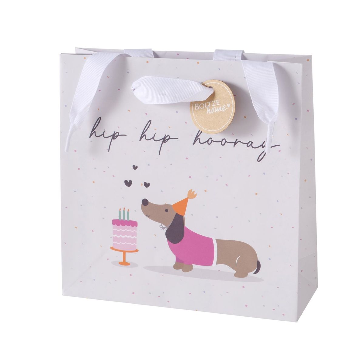 Schöner Leben Geschenktüte hip hip hooray Dackel Torte 17x6x17cm