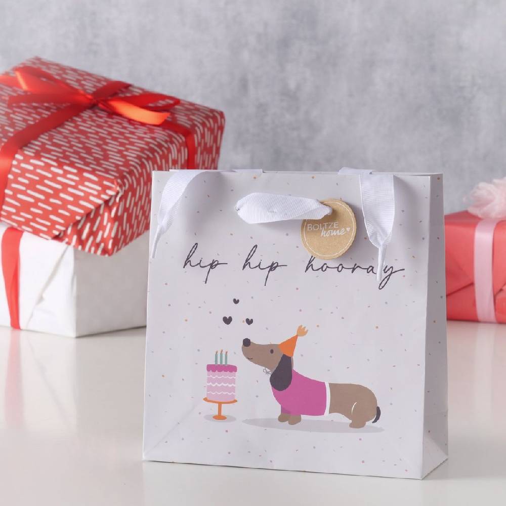 Schöner Leben Geschenktüte hip hip hooray Dackel Torte 17x6x17cm Fabrikverkauf