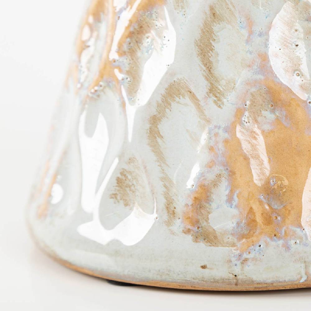 Schöner Leben Kerzenständer Keramik mit Reliefstruktur grau beige 14x16cm von Clayre & Eef Online