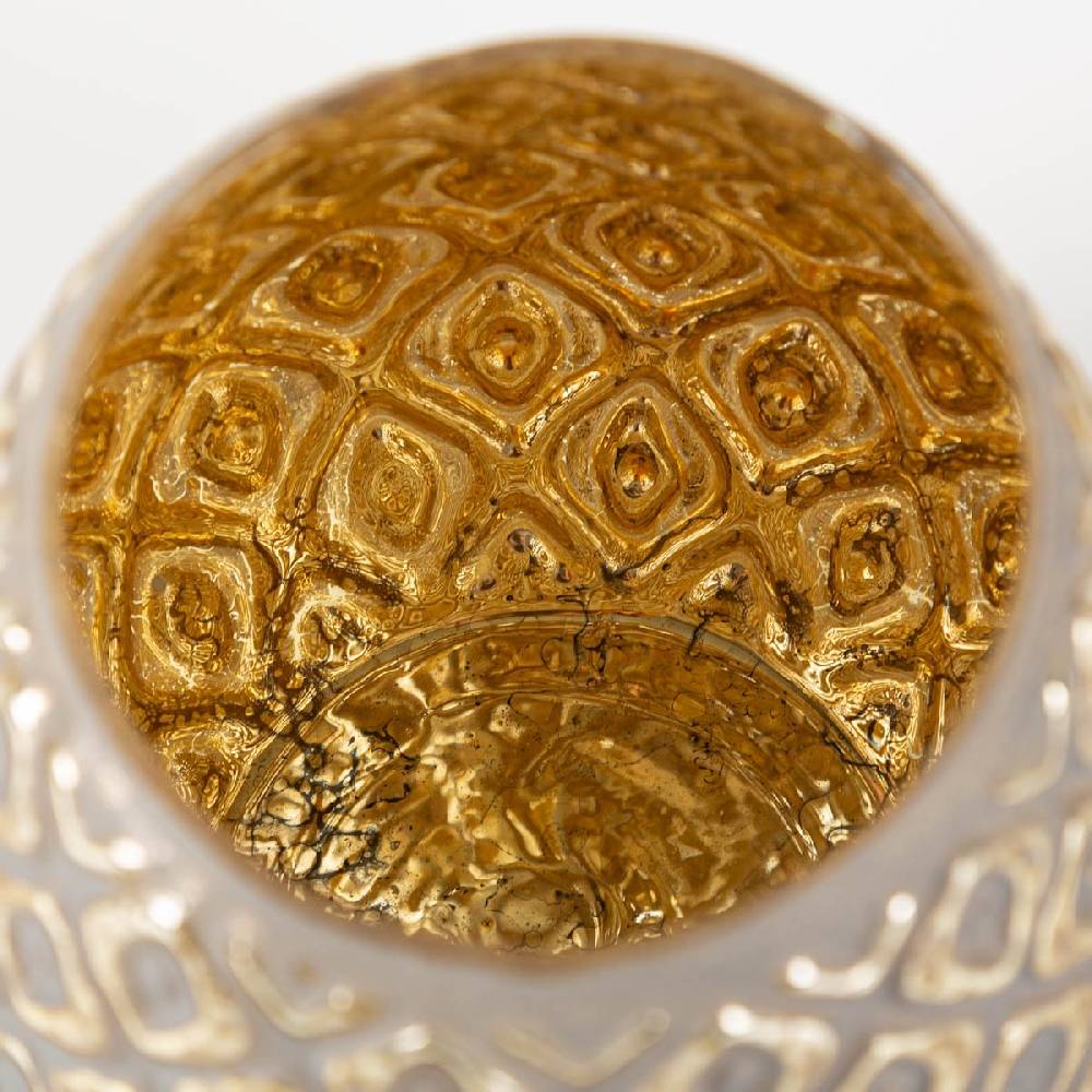Schöner Leben Teelichthalter aus Glas mit Reliefstruktur grau gold 11x10cm von Clayre & Eef Outlet