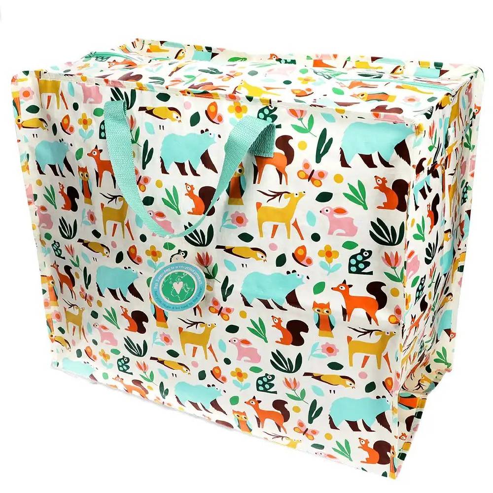 Schöner Leben XXL Tasche Waldtiere aus recyceltem Material weiß bunt 55x48x28cm