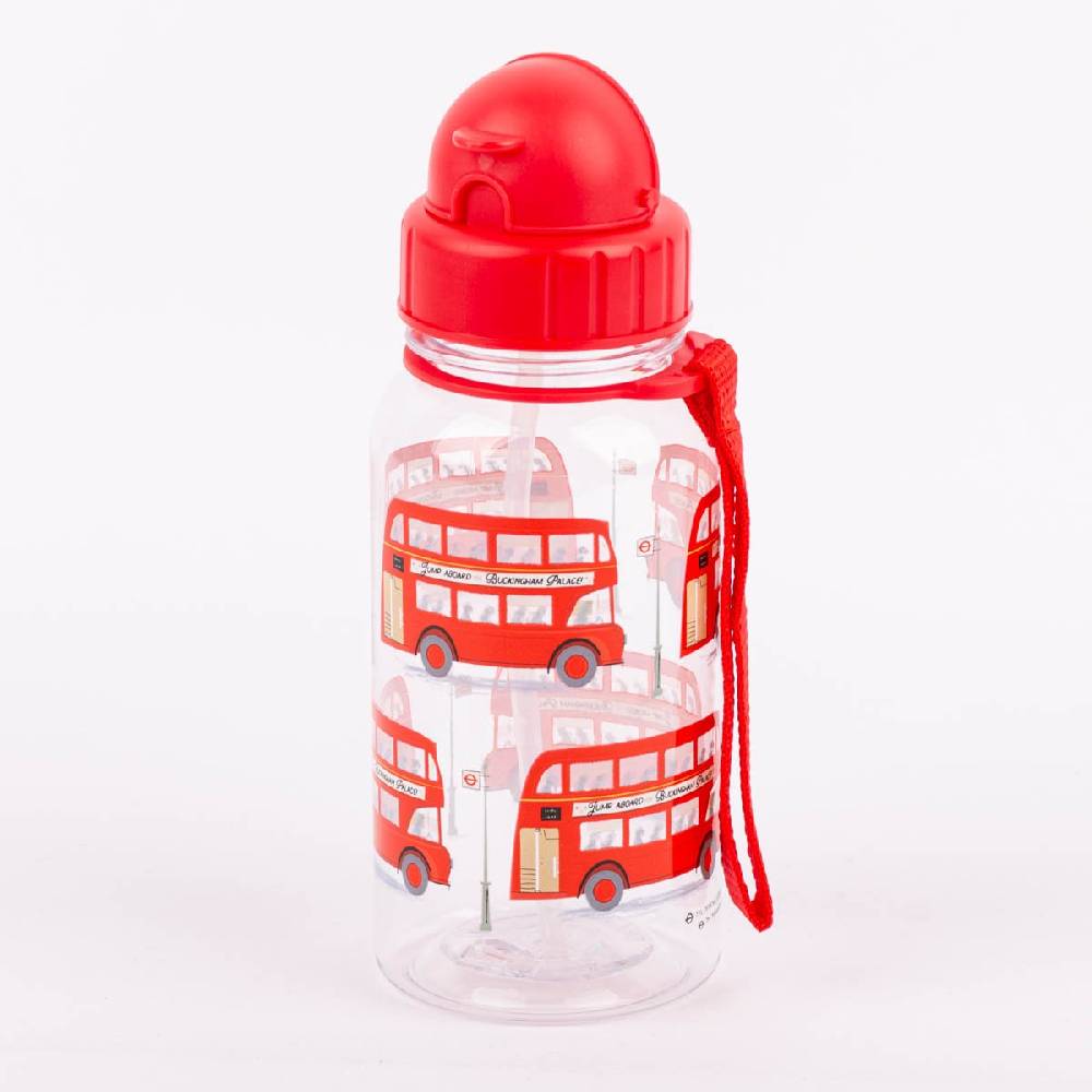 Schöner Leben Kinder Trinkflasche mit Trinkhalm London Bus transparent rot 500ml