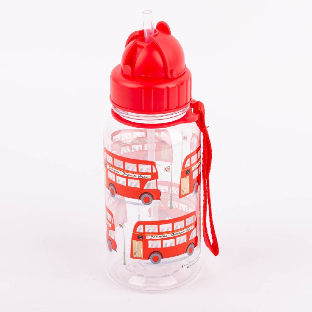 Schöner Leben Kinder Trinkflasche mit Trinkhalm London Bus transparent rot 500ml im Angebot