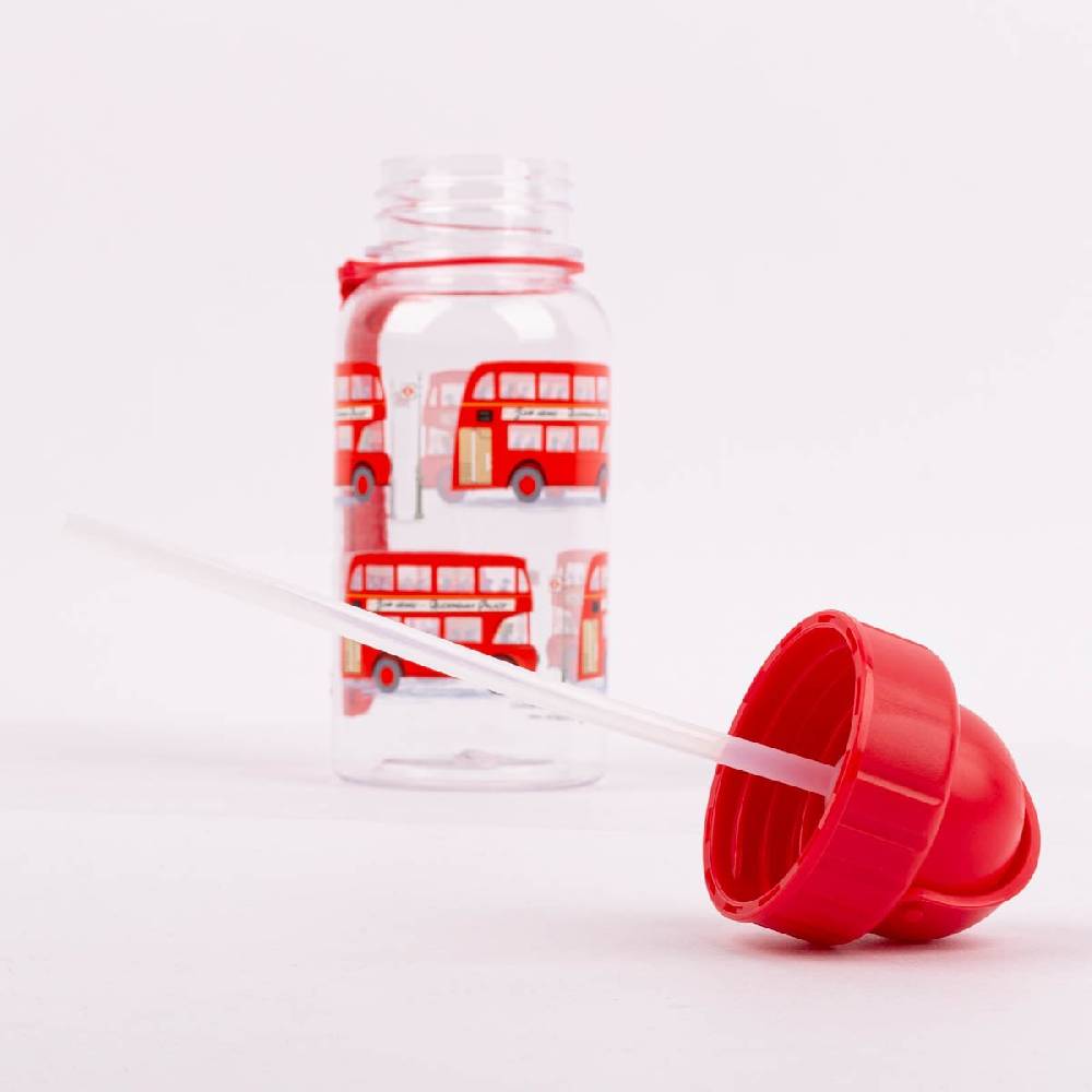Schöner Leben Kinder Trinkflasche mit Trinkhalm London Bus transparent rot 500ml im Angebot