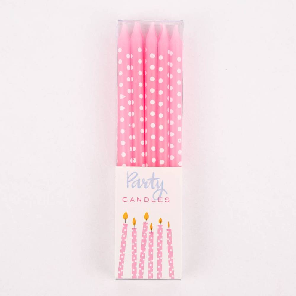 Schöner Leben Kuchenkerzen Punkte inklusive Halterungen rosa weiß 10 Stück 10,5x0,6cm