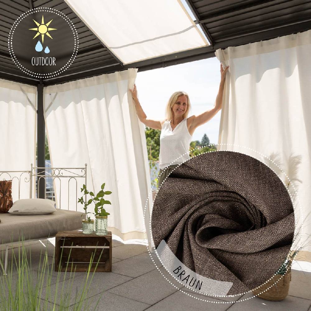 Schöner Leben Outdoor Vorhang Olefina mit Smok-Schlaufenband braun in 245cm oder Wunschlänge von SCHÖNER LEBEN