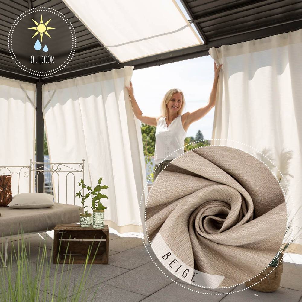Schöner Leben Outdoor Vorhang Olefina mit Smok-Schlaufenband beige in 245cm oder Wunschlänge von SCHÖNER LEBEN