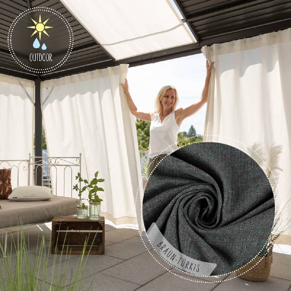 Schöner Leben Outdoor Vorhang Olefina mit Smok-Schlaufenband braun-türkis in 245cm oder Wunschlänge von SCHÖNER LEBEN