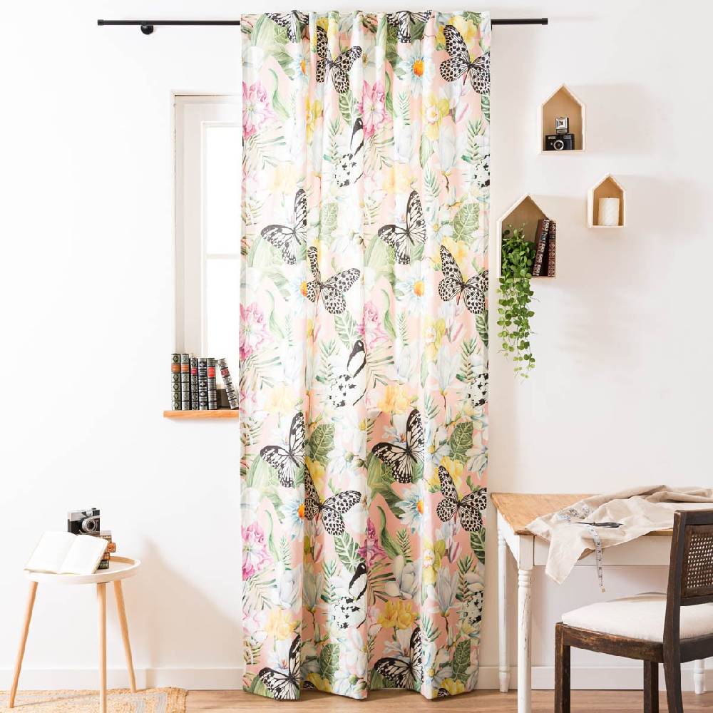 Schöner Leben Vorhang mit Smok-Schlaufenband Exotik Blüten Schmetterling in 245cm oder Wunschlänge von SCHÖNER LEBEN