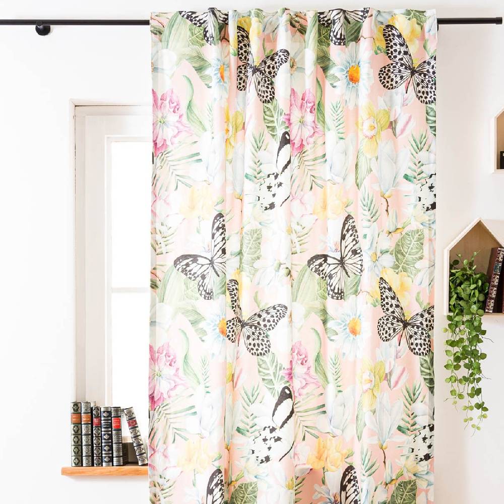 Schöner Leben Vorhang mit Smok-Schlaufenband Exotik Blüten Schmetterling in 245cm oder Wunschlänge von SCHÖNER LEBEN Blitzverkäufe