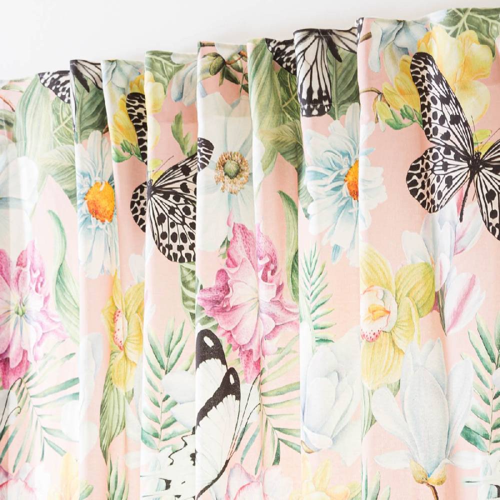 Schöner Leben Vorhang mit Smok-Schlaufenband Exotik Blüten Schmetterling in 245cm oder Wunschlänge von SCHÖNER LEBEN Blitzverkäufe