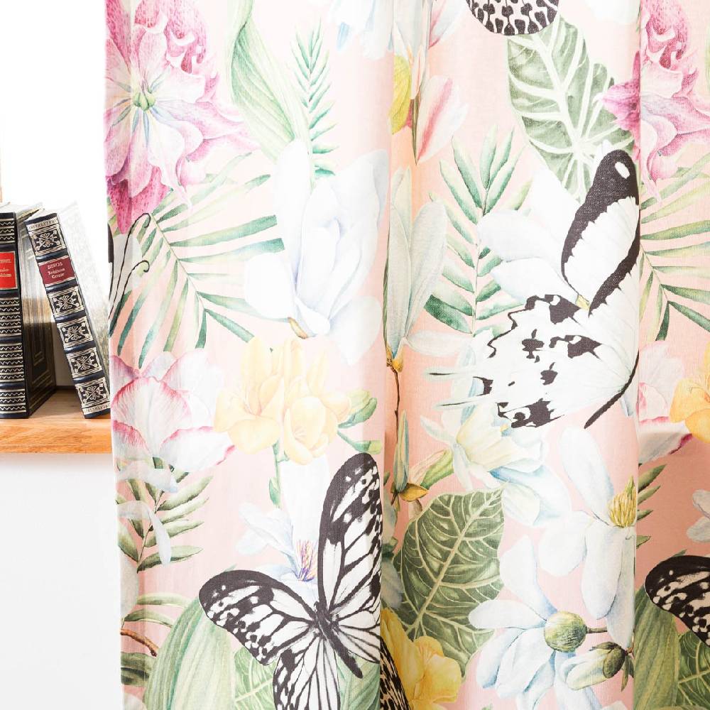 Schöner Leben Vorhang mit Smok-Schlaufenband Exotik Blüten Schmetterling in 245cm oder Wunschlänge von SCHÖNER LEBEN Blitzverkäufe