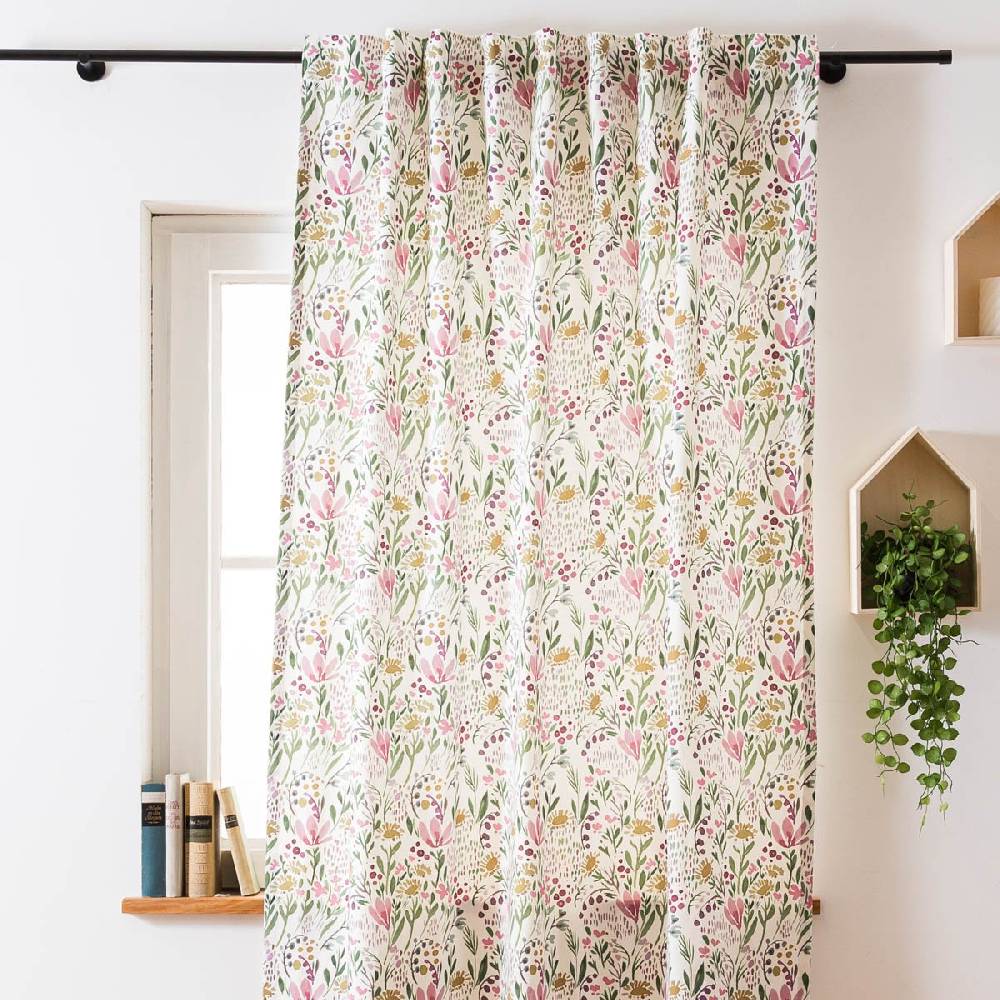 Schöner Leben Vorhang mit Smok-Schlaufenband Aquarell Blumen weiß rosa grün in 245cm oder Wunschlänge von SCHÖNER LEBEN