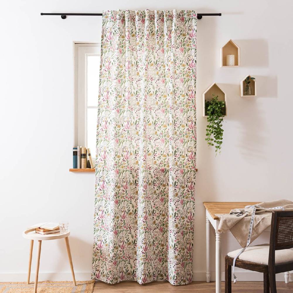 Schöner Leben Vorhang mit Smok-Schlaufenband Aquarell Blumen weiß rosa grün in 245cm oder Wunschlänge von SCHÖNER LEBEN Verkauf
