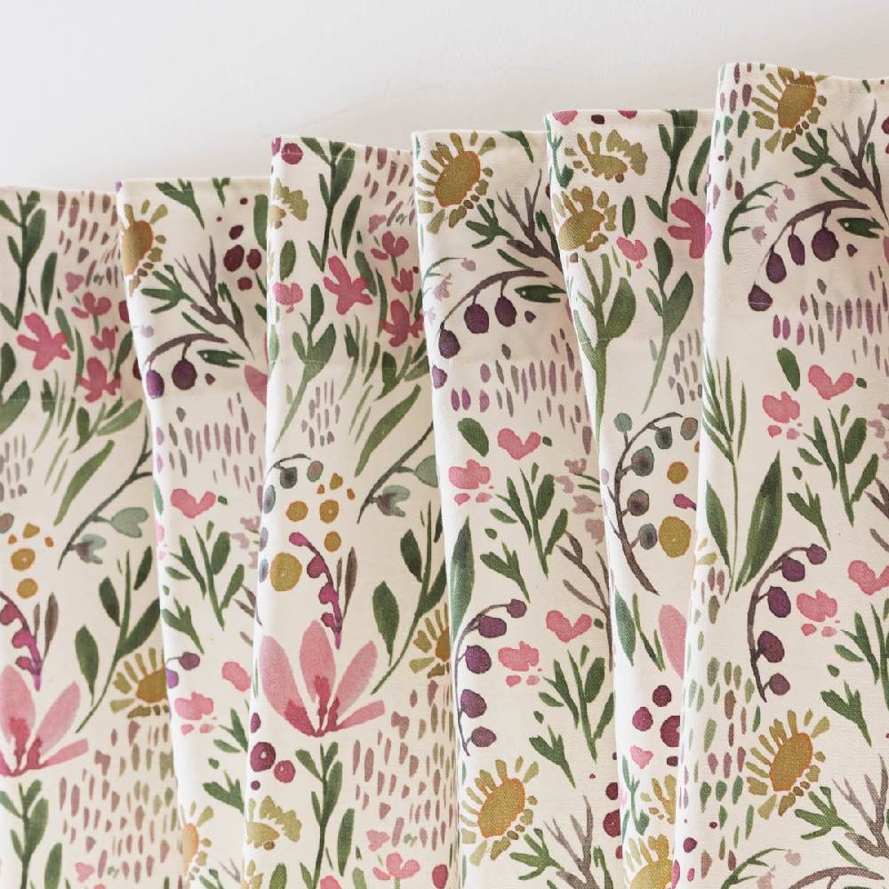 Schöner Leben Vorhang mit Smok-Schlaufenband Aquarell Blumen weiß rosa grün in 245cm oder Wunschlänge von SCHÖNER LEBEN Verkauf