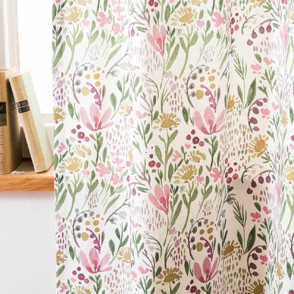 Schöner Leben Vorhang mit Smok-Schlaufenband Aquarell Blumen weiß rosa grün in 245cm oder Wunschlänge von SCHÖNER LEBEN Verkauf