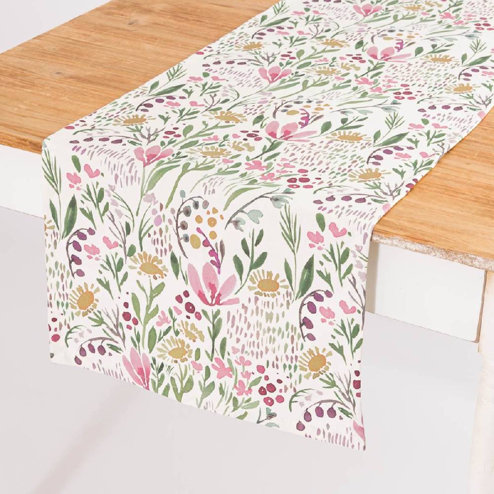 Schöner Leben Tischläufer Aquarell Blumen weiß rosa grün 40x160cm von SCHÖNER LEBEN