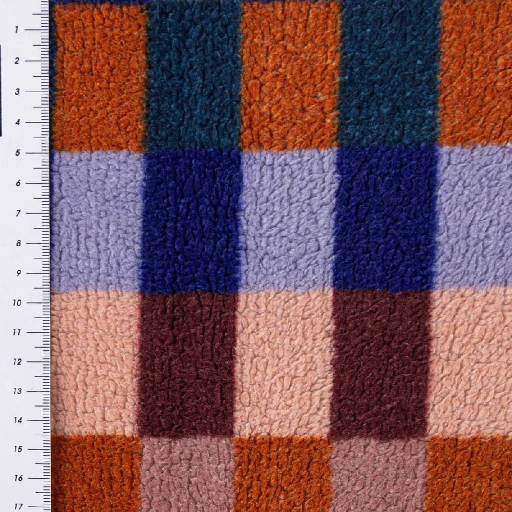 Schöner Leben Teddystoff Plüsch ALCALA Würfelmuster blau bunt 1,50m Breite Online