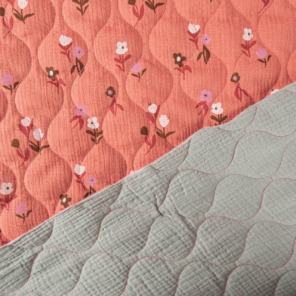 Schöner Leben Steppstoff aus Musselin Stoff WAVE Doubleface Blumen-Print rosenrot mintgrün 1,28m Breite