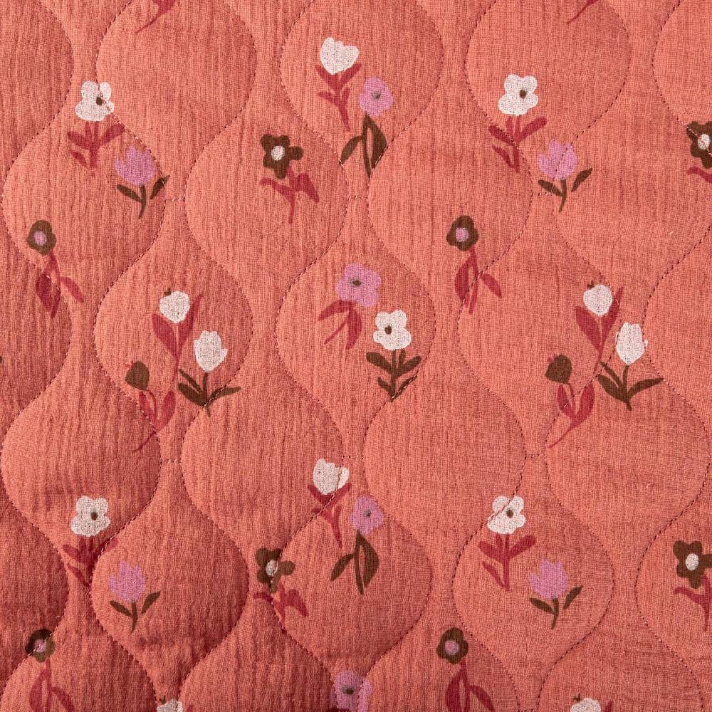 Schöner Leben Steppstoff aus Musselin Stoff WAVE Doubleface Blumen-Print rosenrot mintgrün 1,28m Breite Outlet