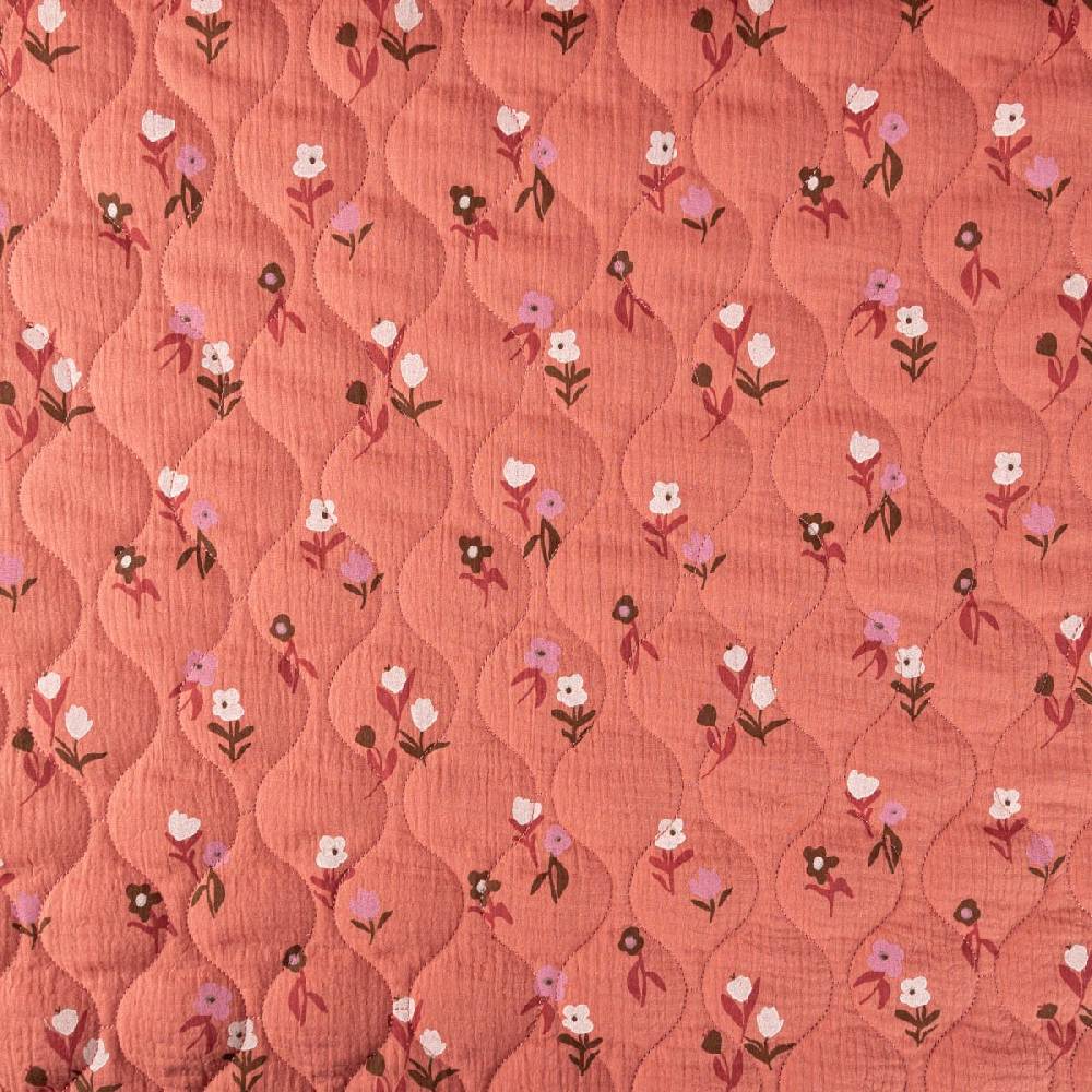 Schöner Leben Steppstoff aus Musselin Stoff WAVE Doubleface Blumen-Print rosenrot mintgrün 1,28m Breite Outlet