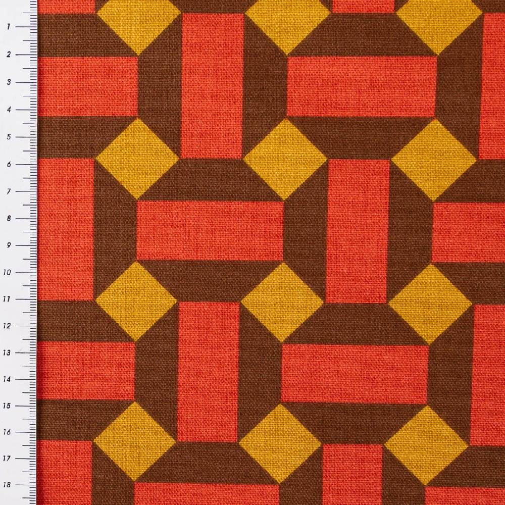 Schöner Leben Canvas Stoff Dekostoff Baumwolle Therese Retro Formen rot braun ocker 1,50m Breite Angebote