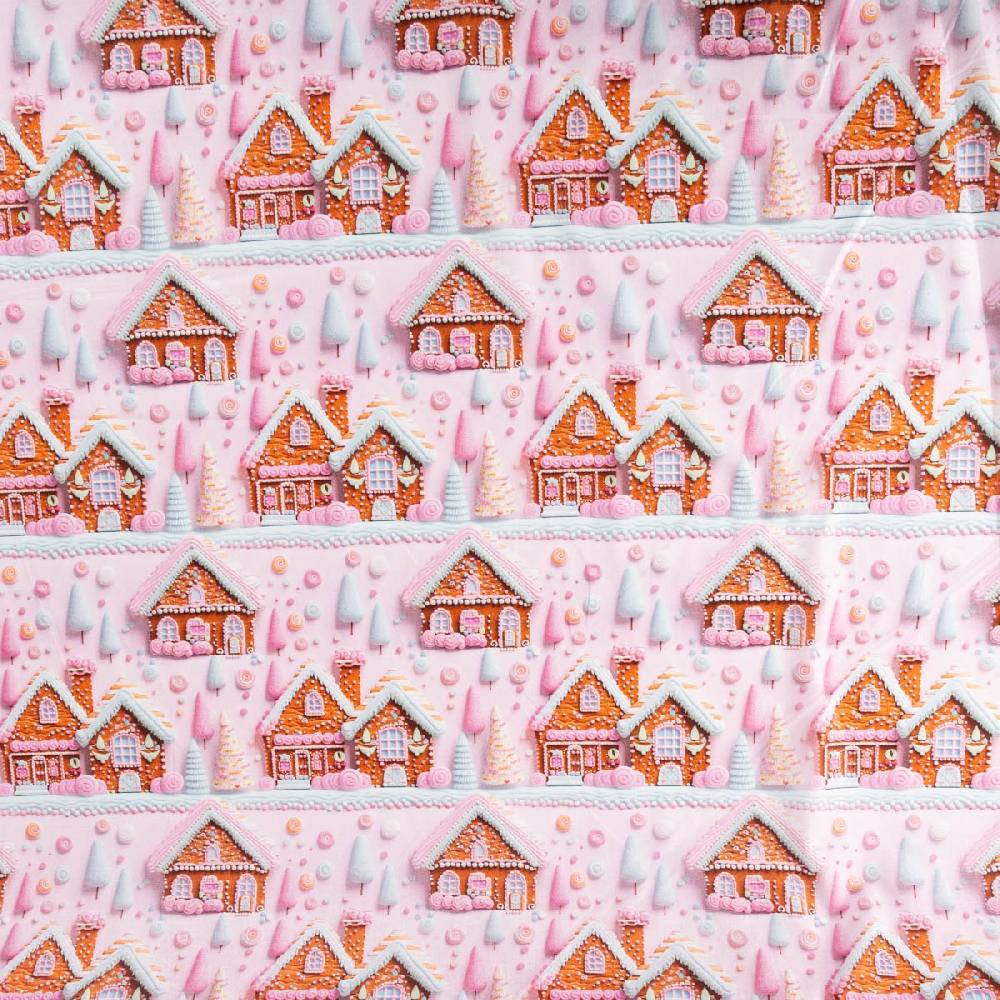 Schöner Leben Baumwollstoff Popeline Digitaldruck Weihnachtsstoff Gretel Lebkuchenhaus rosa 1,47m Breite im Angebot