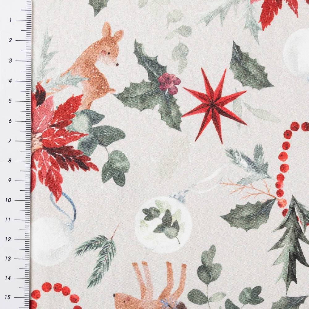Schöner Leben Baumwollstoff Popeline Weihnachtsstoff Digitaldruck Norten Rehkitz beige rot 1,47m Breite Günstiger Verkauf