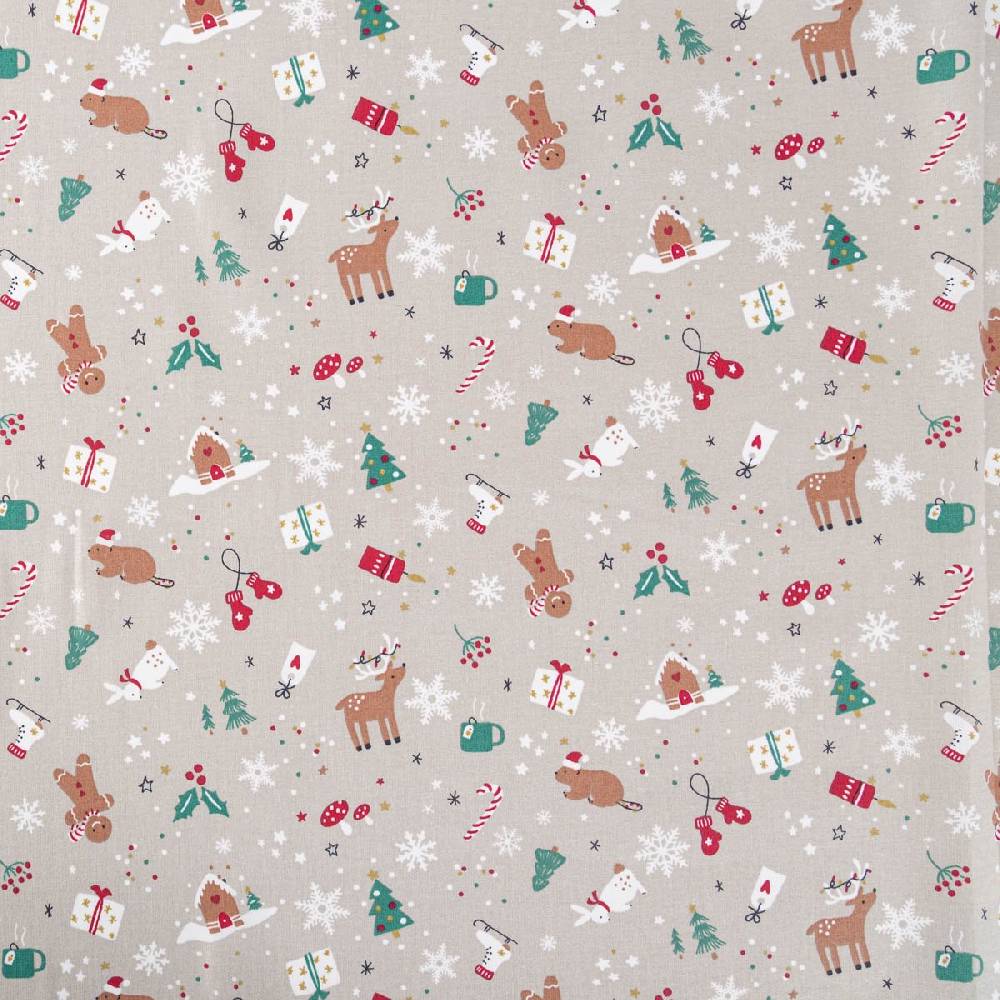 Schöner Leben Baumwollstoff Weihnachtsstoff Laponie mit Weihnachtsmotiven beige rot grün 1,47m Breite Angebote