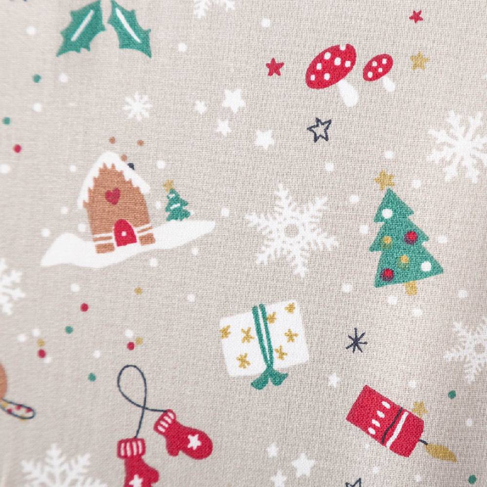 Schöner Leben Baumwollstoff Weihnachtsstoff Laponie mit Weihnachtsmotiven beige rot grün 1,47m Breite Angebote