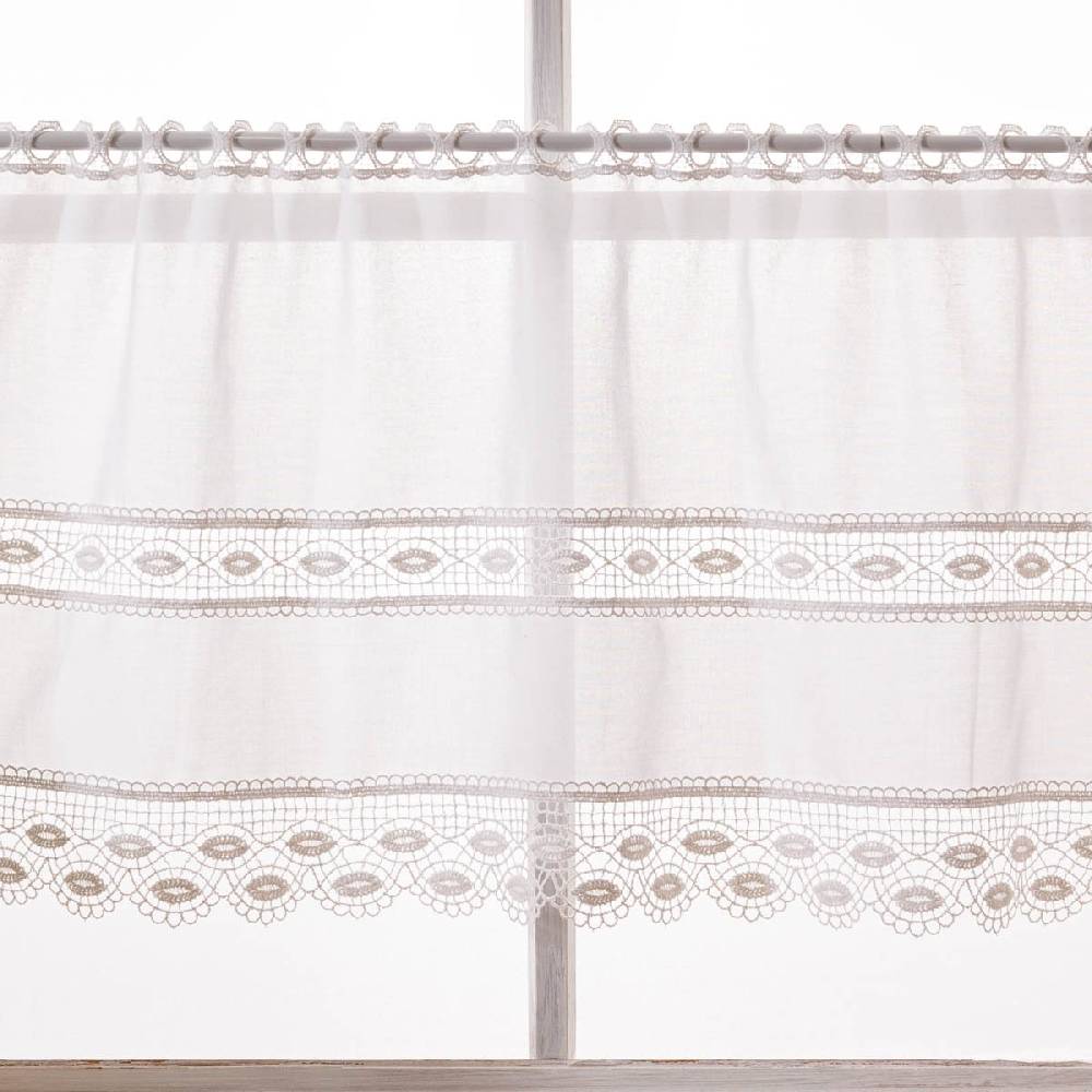 Schöner Leben Scheibengardinen Meterware Boho in Batistoptik mit Spitzenborte weiß 45cm Höhe