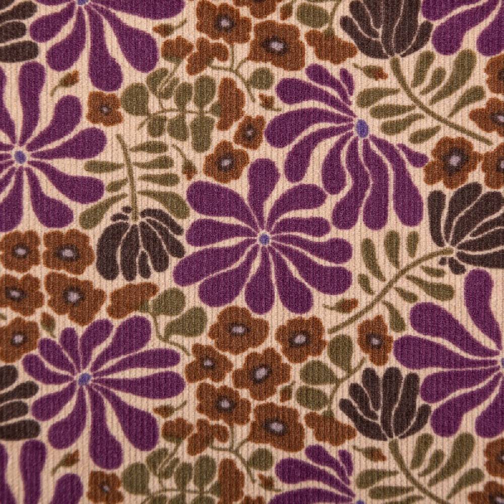 Schöner Leben Cord Stoff Feincord Bomini Retro Blumen lila 1,4m Breite