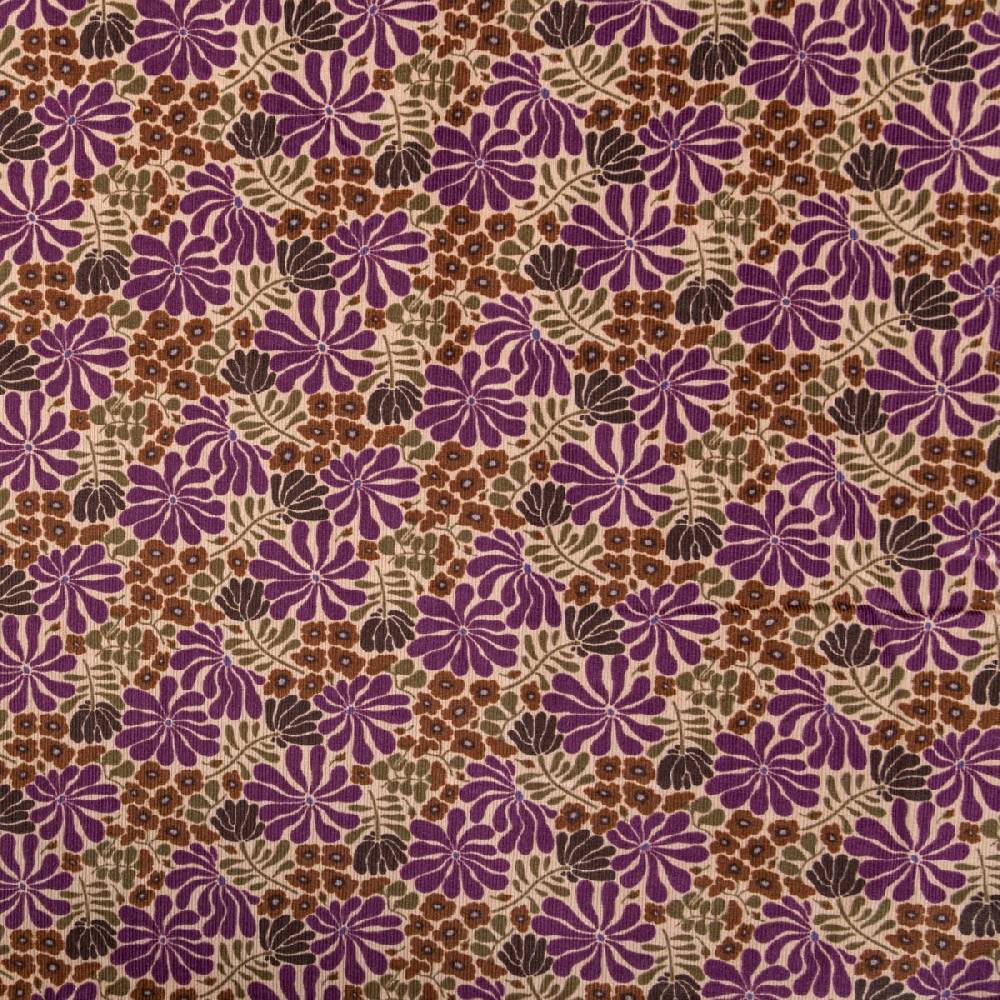 Schöner Leben Cord Stoff Feincord Bomini Retro Blumen lila 1,4m Breite Günstiger Verkauf